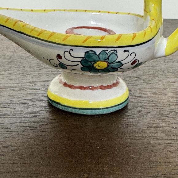 Vintage Italian Candle Holder Floral Aladdin Lamp Ceramic Hand Painted Signed - Picture 7 of 16